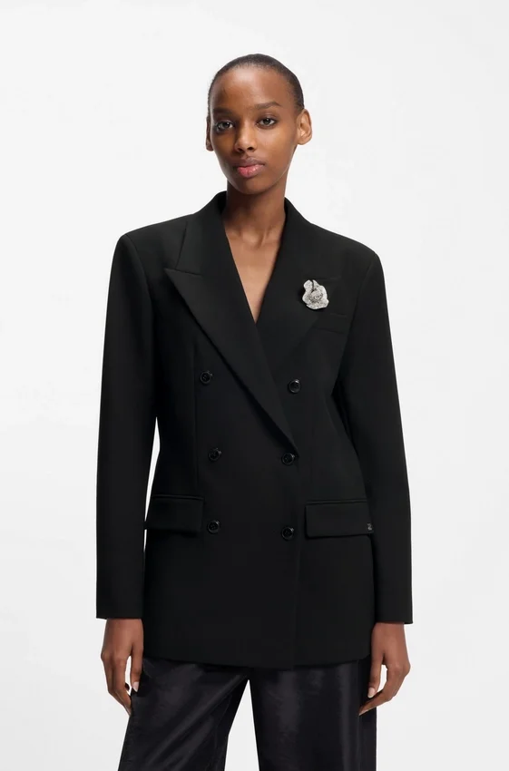 Oversized-fit blazer with rhinestone lapel brooch Oversized-fit blazer with rhinestone lapel brooch