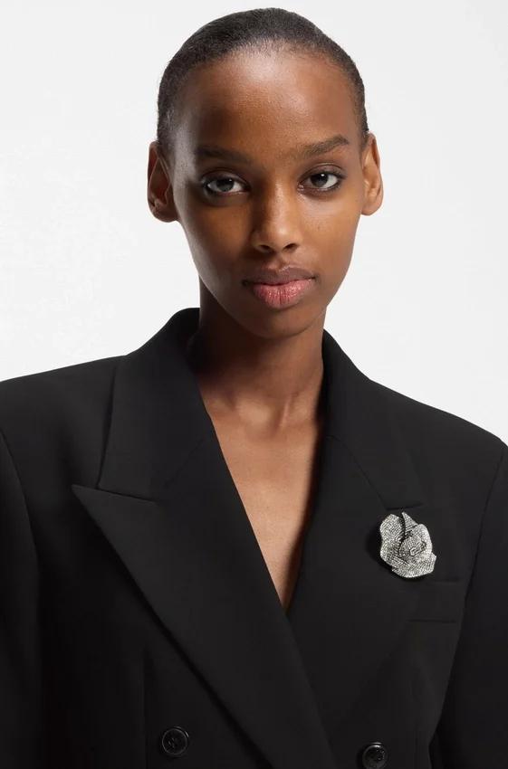 Oversized-fit blazer with rhinestone lapel brooch Oversized-fit blazer with rhinestone lapel brooch