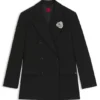 Oversized-fit blazer with rhinestone lapel brooch Oversized-fit blazer with rhinestone lapel brooch