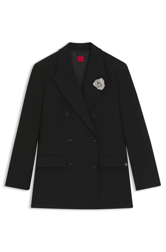 Oversized-fit blazer with rhinestone lapel brooch Oversized-fit blazer with rhinestone lapel brooch
