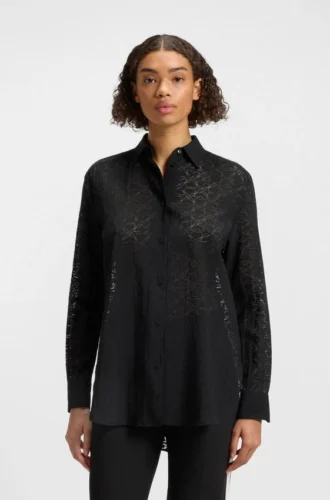 Oversized-fit blouse with burnout pattern
