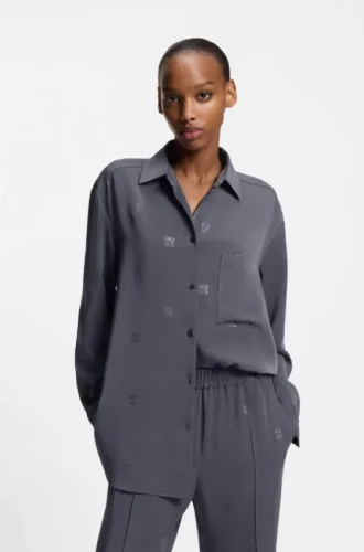 Oversized-fit blouse with stacked logos