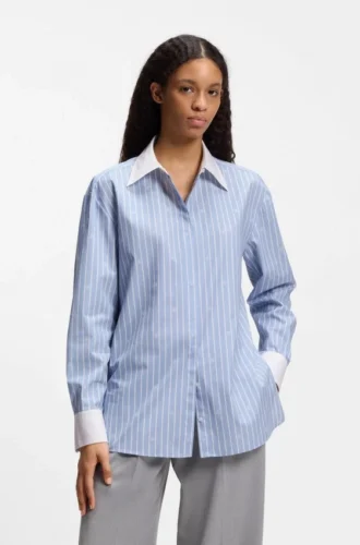 Oversized-fit blouse with stacked logos