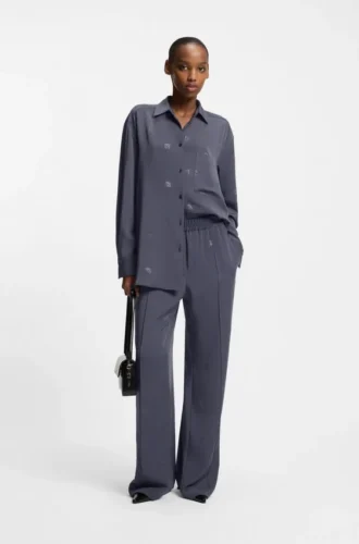 Oversized-fit blouse with stacked logos