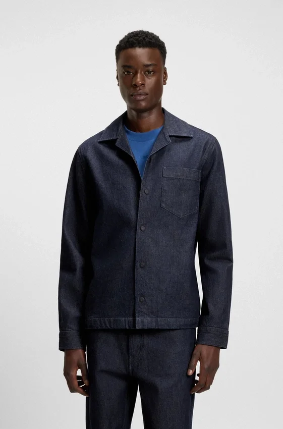 Oversized-fit overshirt in Japanese rigid denim Oversized-fit overshirt in Japanese rigid denim