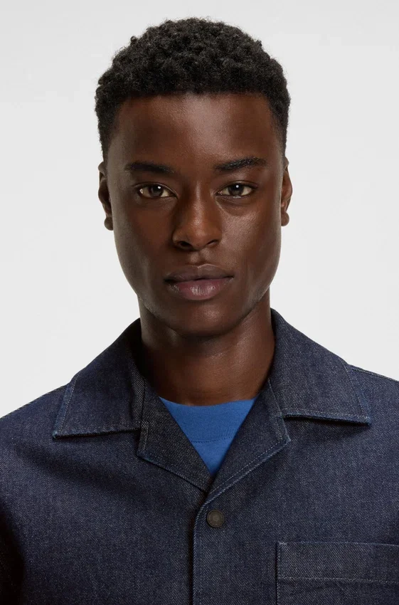 Oversized-fit overshirt in Japanese rigid denim Oversized-fit overshirt in Japanese rigid denim