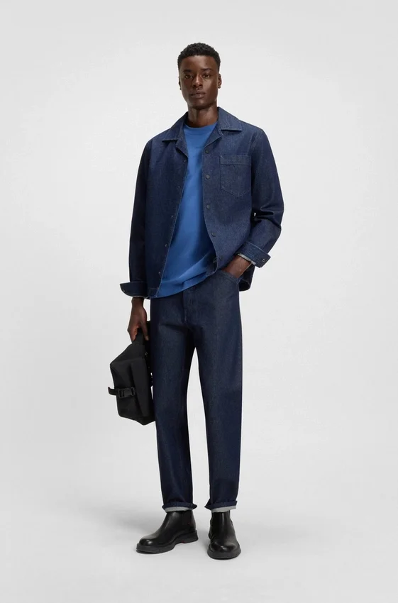 Oversized-fit overshirt in Japanese rigid denim Oversized-fit overshirt in Japanese rigid denim