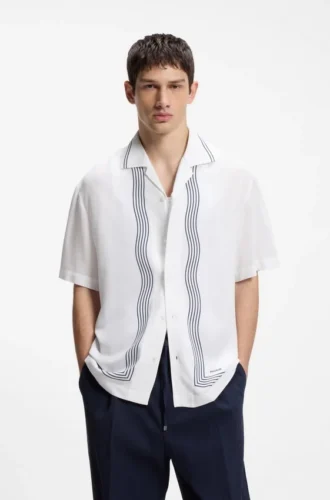 Oversized-fit printed shirt with camp collar