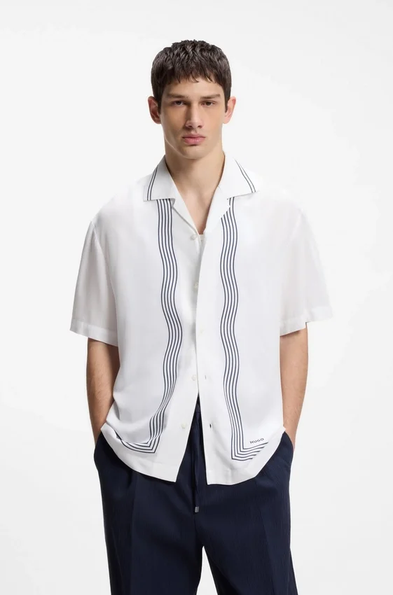 Oversized-fit printed shirt with camp collar Oversized-fit printed shirt with camp collar