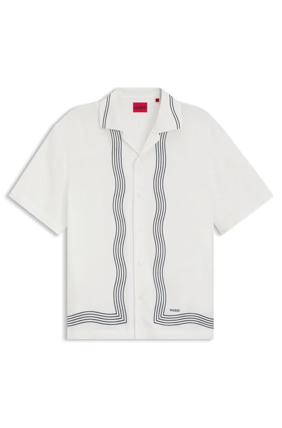 Oversized-fit printed shirt with camp collar Oversized-fit printed shirt with camp collar