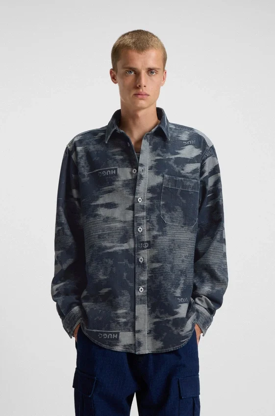Oversized-fit shirt in jacquard-pattern denim Oversized-fit shirt in jacquard-pattern denim