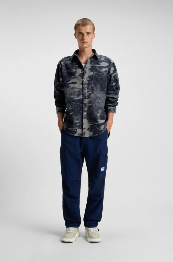 Oversized-fit shirt in jacquard-pattern denim Oversized-fit shirt in jacquard-pattern denim