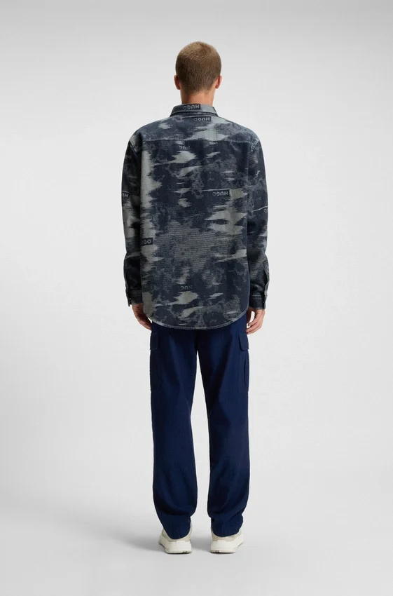 Oversized-fit shirt in jacquard-pattern denim Oversized-fit shirt in jacquard-pattern denim