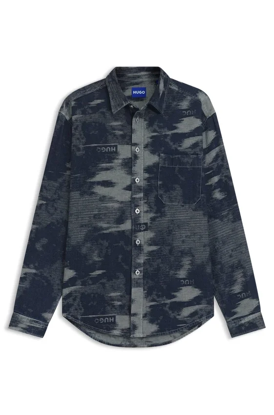 Oversized-fit shirt in jacquard-pattern denim Oversized-fit shirt in jacquard-pattern denim