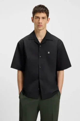 Oversized-fit shirt in paper-touch cotton