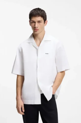 Oversized-fit shirt in paper-touch cotton
