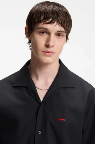 Oversized-fit shirt in paper-touch cotton