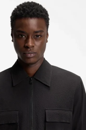 Oversized-fit shirt in stretch-cotton seersucker