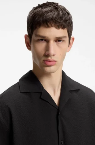 Oversized-fit shirt in stretch-cotton seersucker