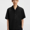 Oversized-fit shirt in wool-blend twill