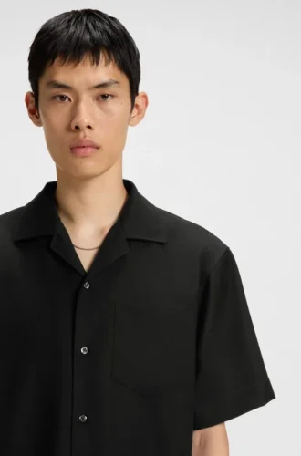 Oversized-fit shirt in wool-blend twill