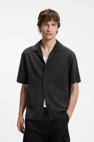 Oversized-fit shirt with camp collar