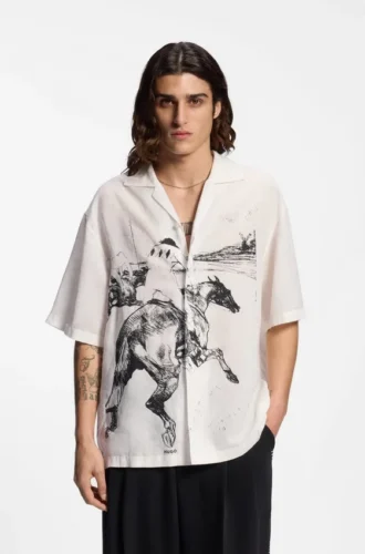 Oversized-fit shirt with horse racing print