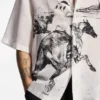 Oversized-fit shirt with horse racing print