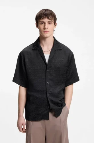 Oversized-fit shirt with jacquard pattern
