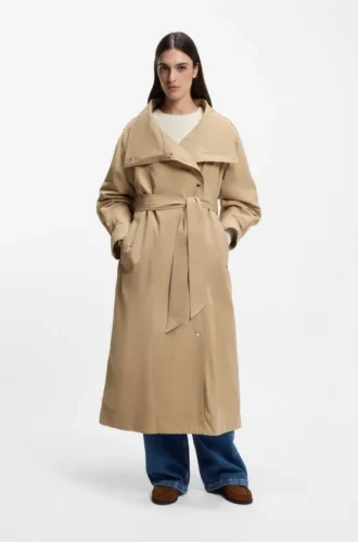 Oversized trench coat with water-repellent finish