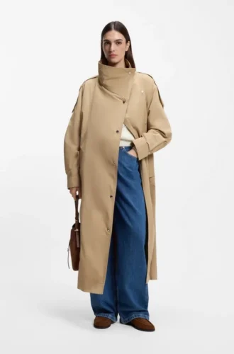 Oversized trench coat with water-repellent finish