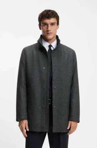 Packable-hood coat in a wool blend