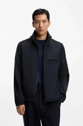 Packable-hood jacket with water-repellent finish