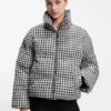 Padded jacket with houndstooth pattern