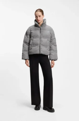 Padded jacket with houndstooth pattern
