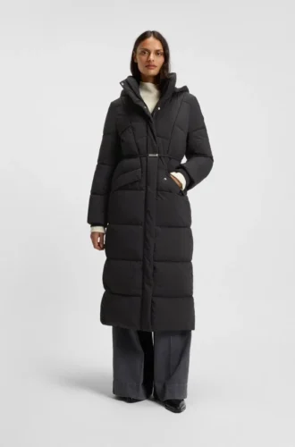 Padded jacket with metal belt detail