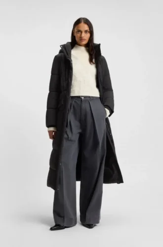 Padded jacket with metal belt detail