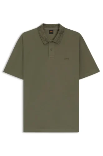 Patterned-collar polo shirt in cotton piqué