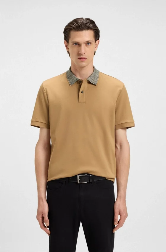 Patterned-collar polo shirt in pima cotton Patterned-collar polo shirt in pima cotton