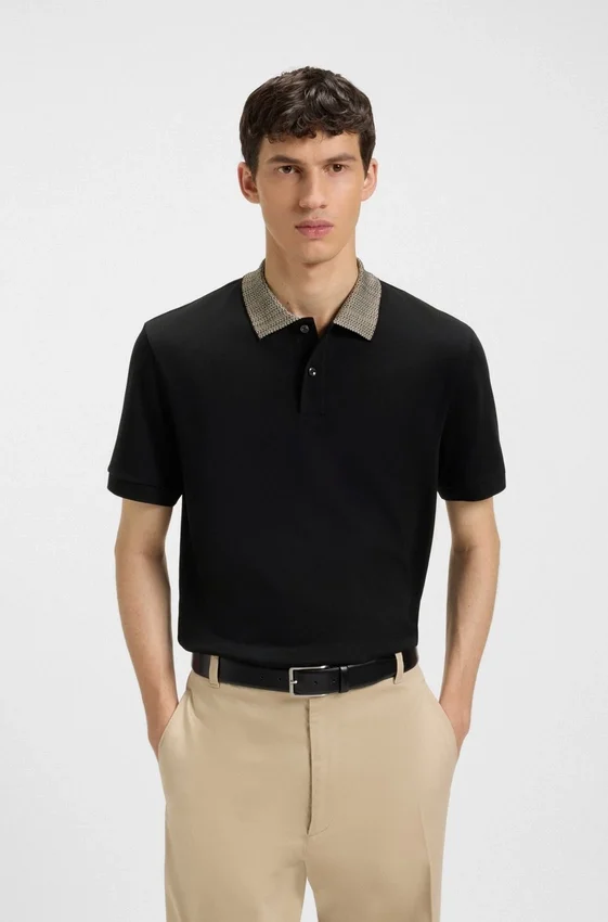 Patterned-collar polo shirt in pima cotton Patterned-collar polo shirt in pima cotton