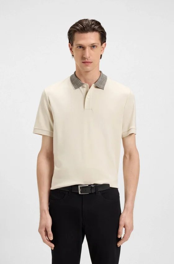 Patterned-collar polo shirt in pima cotton Patterned-collar polo shirt in pima cotton