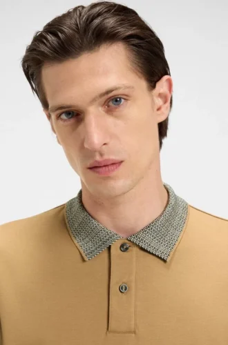 Patterned-collar polo shirt in pima cotton