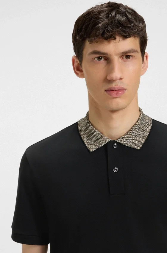 Patterned-collar polo shirt in pima cotton Patterned-collar polo shirt in pima cotton