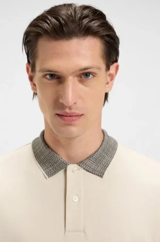 Patterned-collar polo shirt in pima cotton