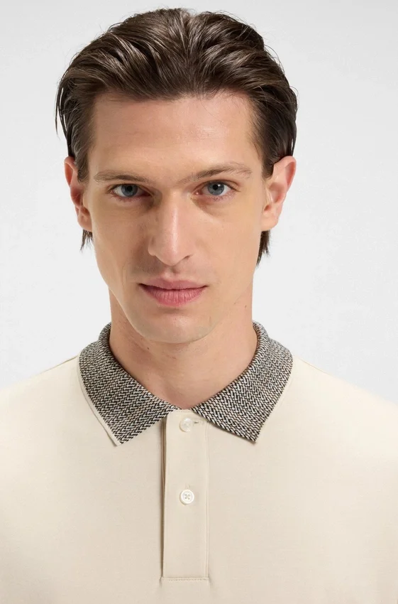 Patterned-collar polo shirt in pima cotton Patterned-collar polo shirt in pima cotton