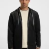 Patterned-drawcord zip-up hoodie in a cotton blend