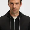 Patterned-drawcord zip-up hoodie in a cotton blend