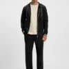 Patterned-drawcord zip-up hoodie in a cotton blend
