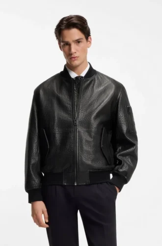 Patterned-leather jacket in a regular fit