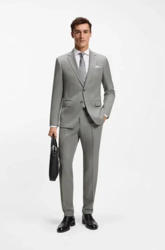 Patterned slim-fit jacket in stretch wool